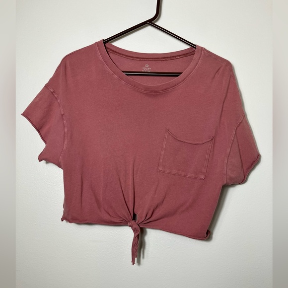 Aerie Cropped Short Sleeve‎ Top 100% Cotton XS Tie Front Lightweight Beach - Picture 1 of 7